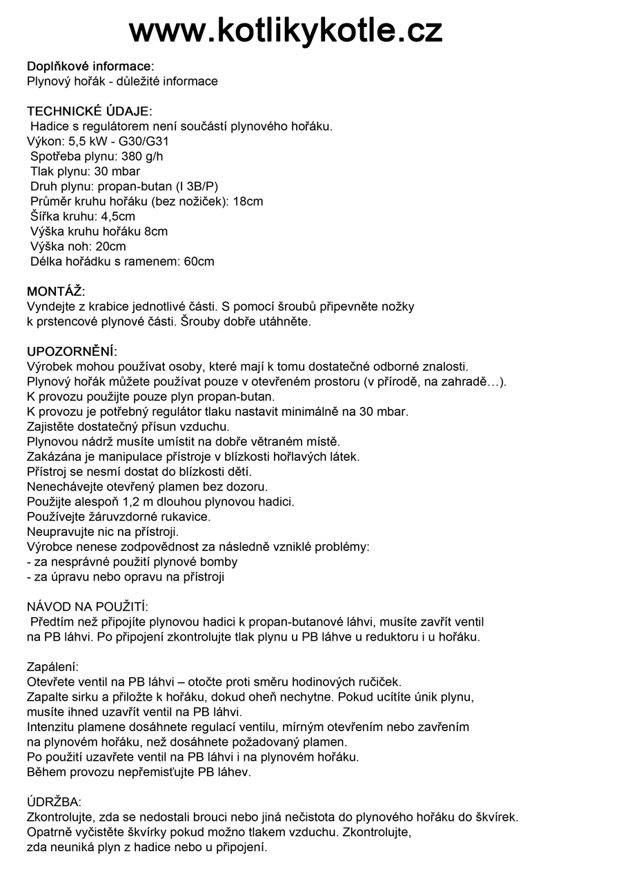 Návod na plynový hořák