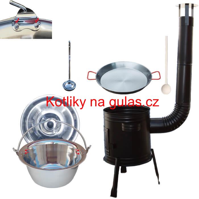 Paella ocelová pánev 38 cm s nerezovým kotlíkem 15 L (0,8 mm) a kotlinou