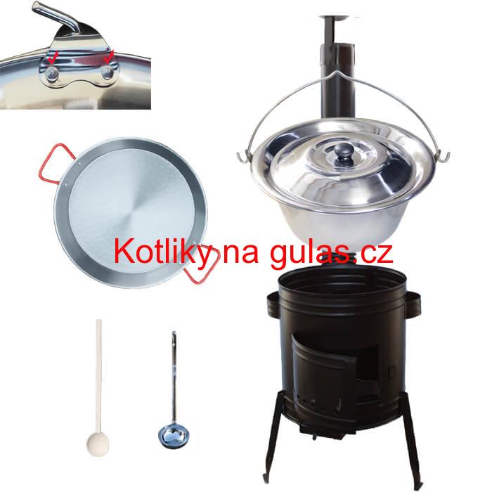 Paella ocelová pánev 38 cm s nerezovým kotlíkem 15 L (0,8 mm) a kotlinou