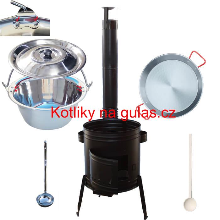 Paella ocelová pánev 38 cm s nerezovým kotlíkem 15 L (0,8 mm) a kotlinou