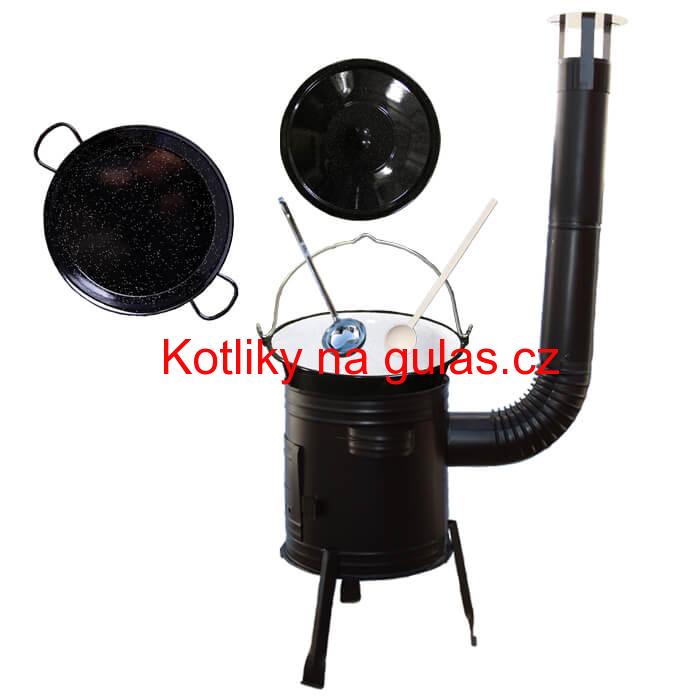 Paella smaltovaná pánev 34 cm se smaltovaným kotlíkem 10 L (1,2 mm) a kotlinou