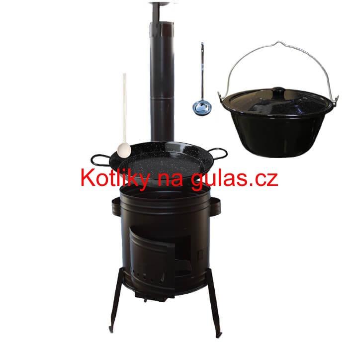 Paella smaltovaná pánev 46 cm se smaltovaným kotlíkem 25 L (1,2 mm) a kotlinou