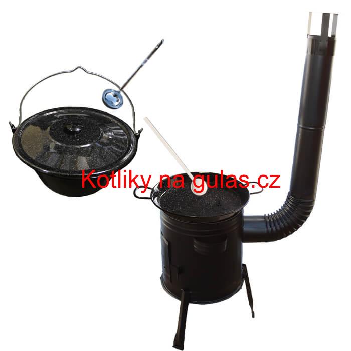 Paella smaltovaná pánev 46 cm se smaltovaným kotlíkem 25 L (1,2 mm) a kotlinou