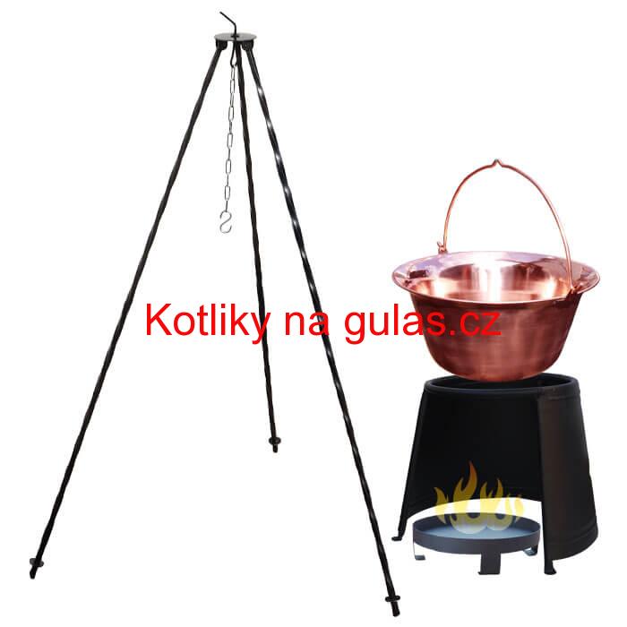 Měděný kotlík 14 L (1,2 mm) + chránič plamene 37 cm + ohniště 36 cm + trojnožka 1,2 m