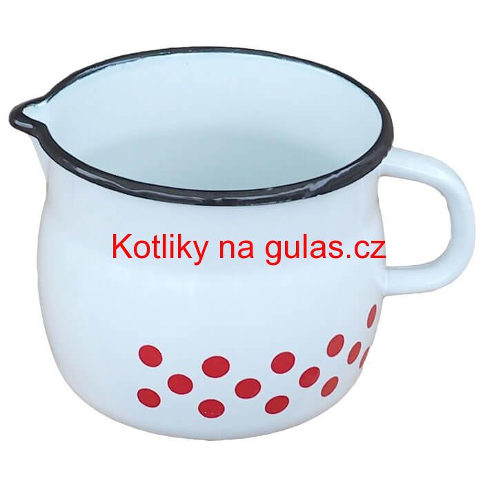 Smaltovaný hrnek s výlevkou 1 L baňatý - tečkovaný
