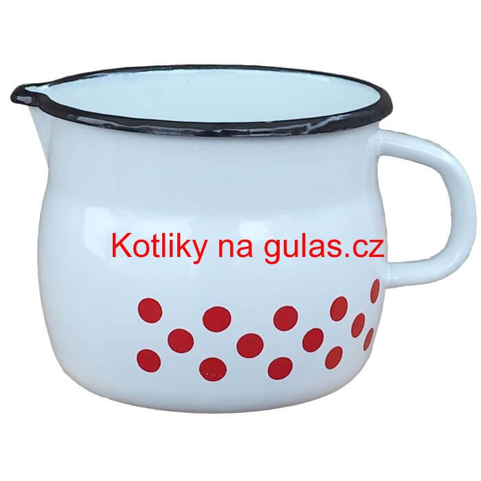 Smaltovaný hrnek s výlevkou 1 L baňatý - tečkovaný