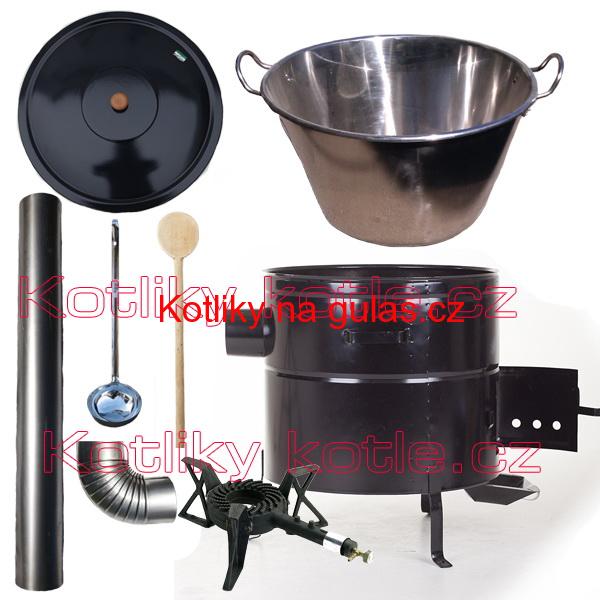 Zabijačkový nerezový kotel 100 L + kovová kotlina 60 cm + litinový hořák