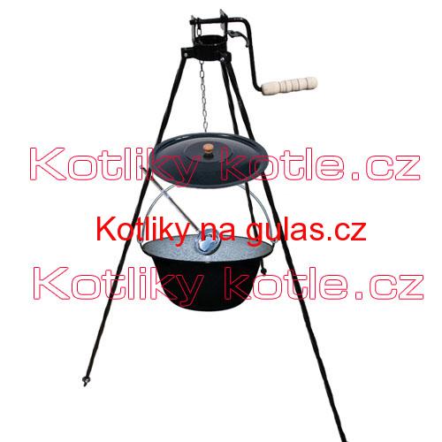 Smaltovaný kotlík 20 L + stojan s kladkou VAR + misky 12 ks