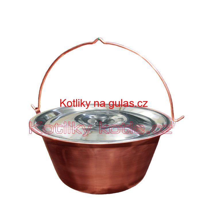 Měděný kotlík 30 L + nerezová poklice