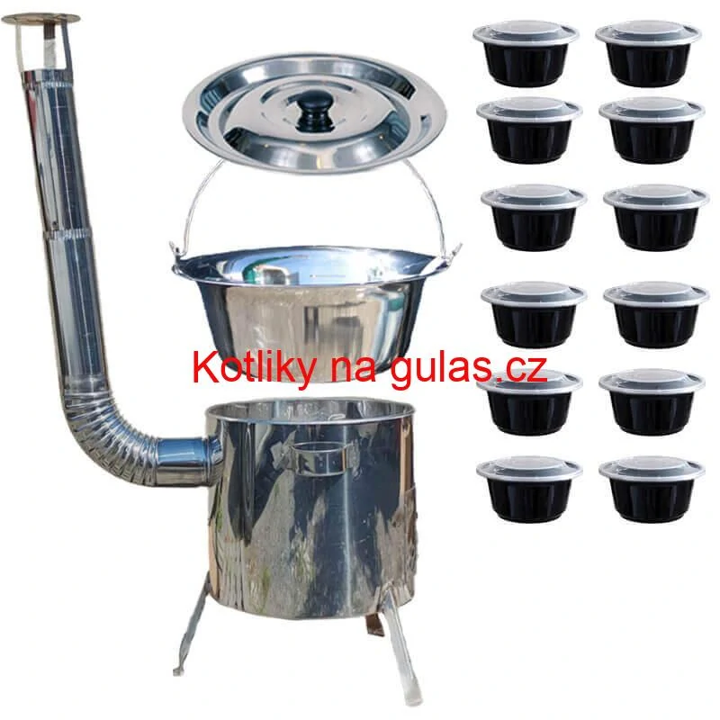 Nerezový kotlík 14 L (0,8 mm) INOX + Nerezová kotlina 36 INOX LUSTRO + misky 12 ks