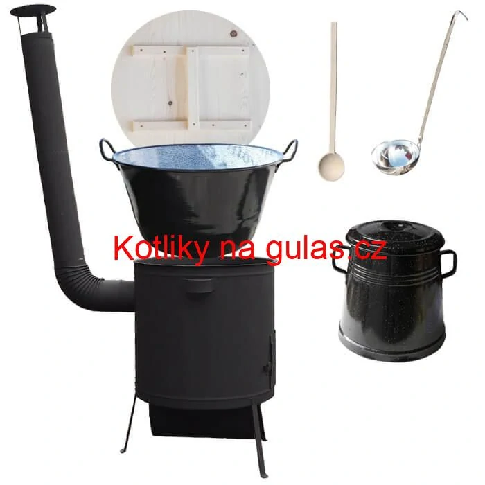 Smaltovaný kotel 100 L + žáruvzdorná kotlina 42 PLUS 600 4 MM + nádoba na sádlo 10 L