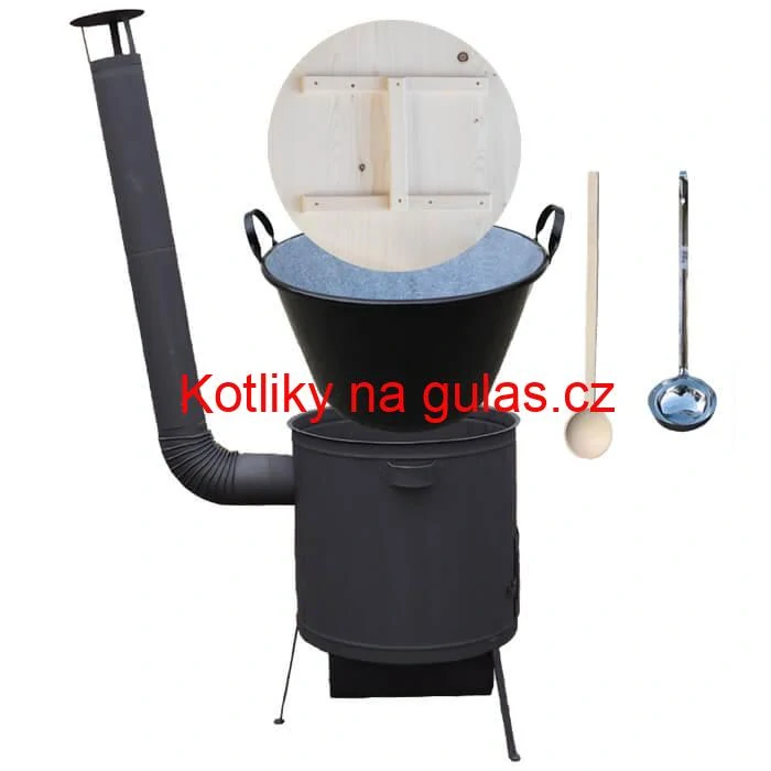 Smaltovaný kotel 100 L + žáruvzdorná kotlina 42 PLUS 600 4 MM + vařečka a naběračka BIG PARTY