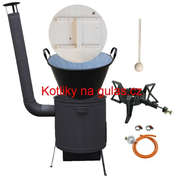 Zabijačkový smaltovaný kotel 100 L, žáruvzdorná kotlina 42 PLUS 600 4 MM, hořák 7 kW + vařečka