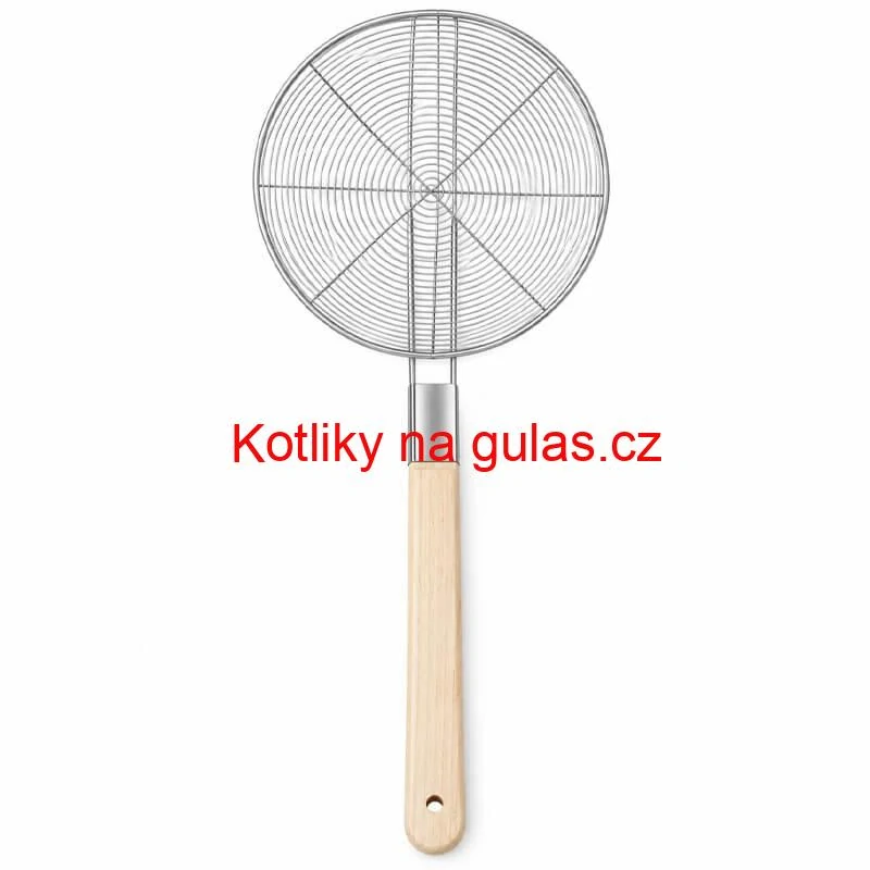 Velké nerezové sítko 22,5 cm s dřevěnou rukojetí – délka 56,5 cm
