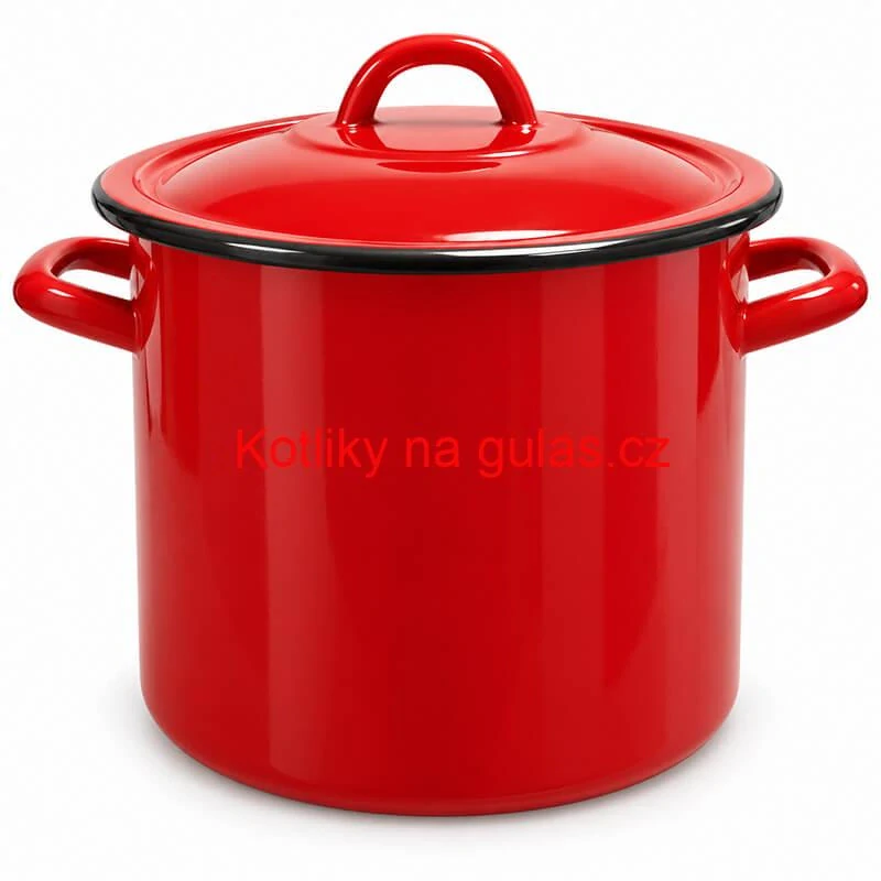 Červený smaltovaný hrnec FALCO s poklicí – čelní pohled
