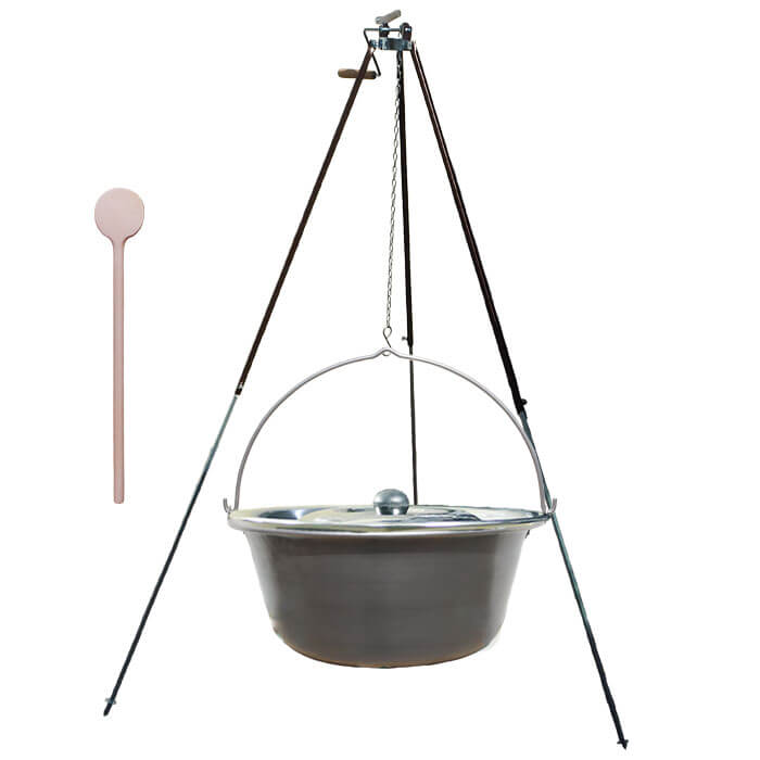 Nerezový kotlík 30 L (1,5 mm) + teleskopická trojnožka s pojistnou kladkou + poklice