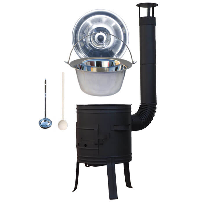 Nerezový kotlík 10 L (1,2 mm) + nízká žáruvzdorná kotlina 33 cm PLUS 700 + vařečka a naběračka