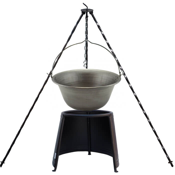 Železný kotlík 20 L (0,75 mm) + chránič plamene 43 cm + trojnožka 1,2 m