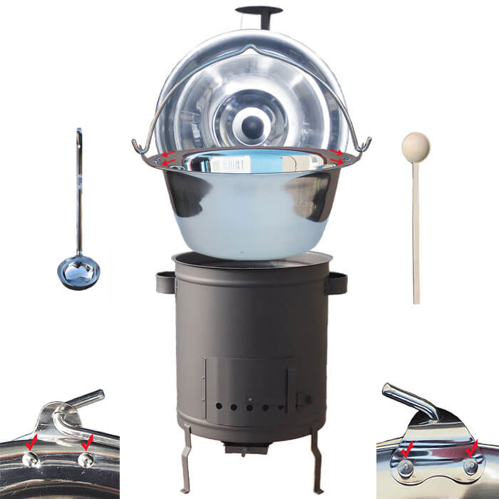 Nerezový kotlík 15 L (0,8 mm) zesílený s nýty + silnostěnná (1,5 mm) žáruvzdorná kotlina 36 PLUS 600