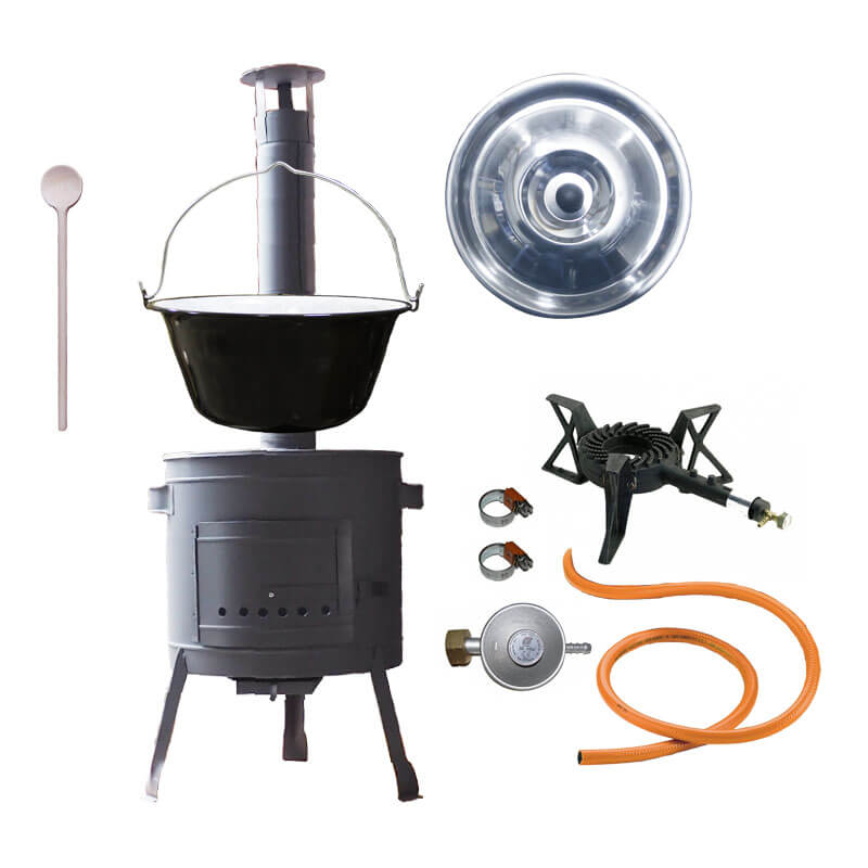 Smaltovaný kotlík (1,2 mm) 25 L + litinový hořák 5,5 kW + nízká kotlina 42 PLUS 600 + nerezová poklice INOX