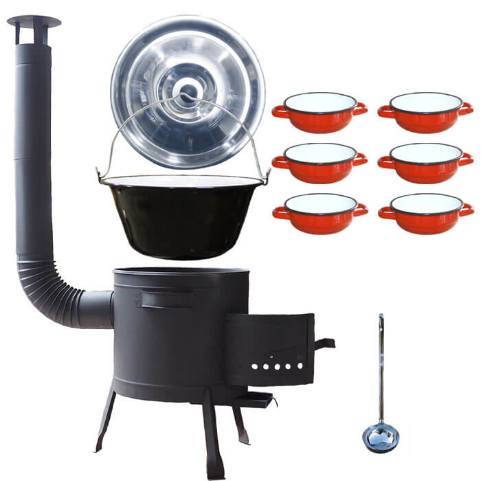 Smaltovaný kotlík 13 L + selské misky 6 ks + nízká žáruvzdorná kotlina 36 cm PLUS 600
