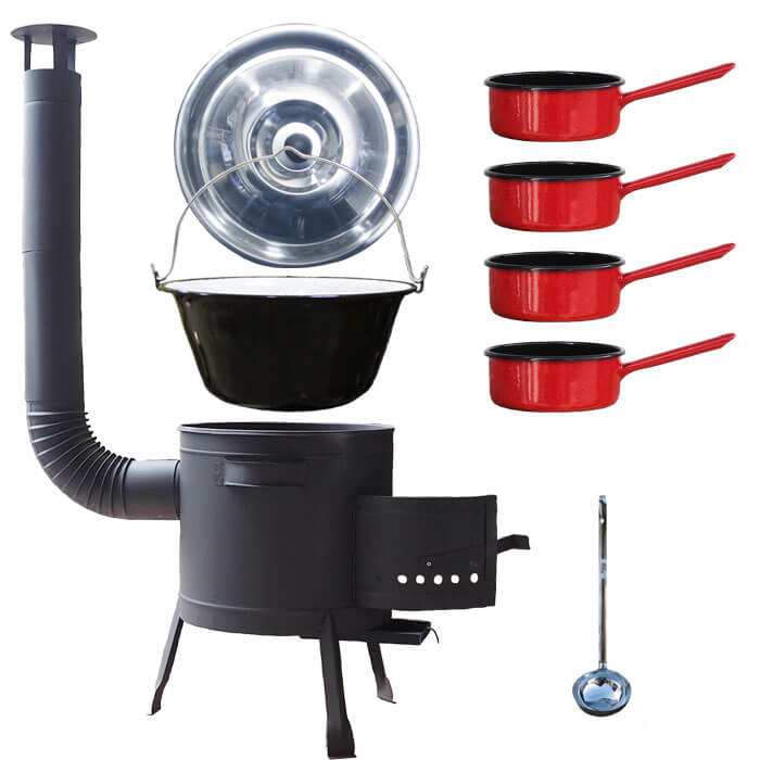 Smaltovaný kotlík 16 L + smaltované rendlíky 4 ks + nízká žáruvzdorná kotlina 39 cm PLUS 600