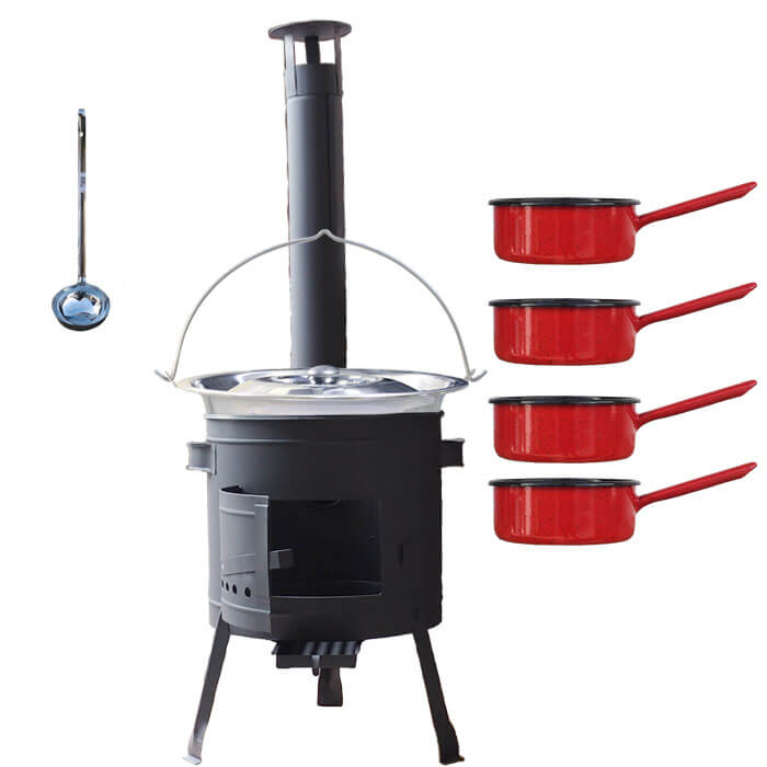 Nerezový kotlík 22 L (0,8 mm) INOX + smaltované rendlíky 4 ks + nízká žáruvzdorná kotlina 42 cm PLUS 600