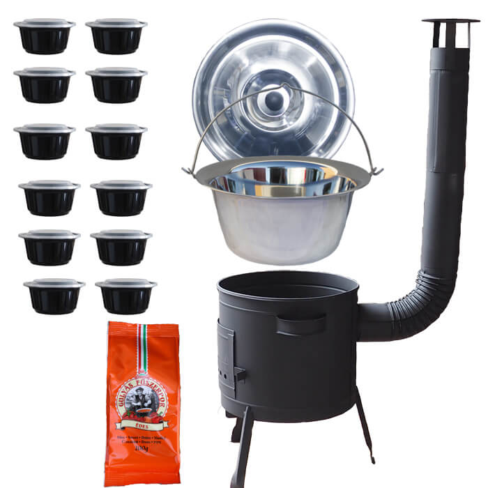 Nerezový kotlík 22 L (0,8 mm) + pepř na guláš 100 g + misky 12 ks + nízká žáruvzdorná kotlina (0,8 mm) 42 PLUS 600