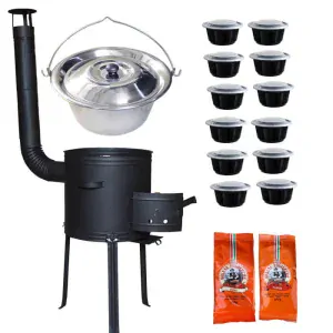 Nerezový kotlík 22 L (0,8 mm) INOX + žáruvzdorná kotlina 42 cm Plus 700 + misky 12 ks + 2 x pepř na guláš 100 g