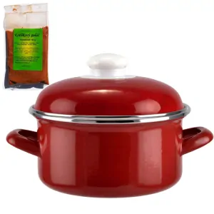 Smaltovaný kastrol s poklicí 4 L červený + pikantní směs koření 50 g Kotlíkový guláš