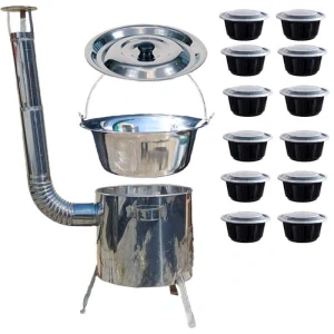 Nerezový kotlík 14 L (0,8 mm) INOX + Nerezová kotlina 36 INOX LUSTRO + misky 12 ks