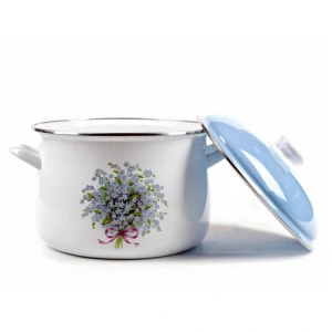 Smaltovaný hrnec s květinovým vzorem – Pomněnka 2 l + poklice