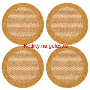 Kulaté přírodní podložky pod talíř se třásněmi 37 cm, 4 ks