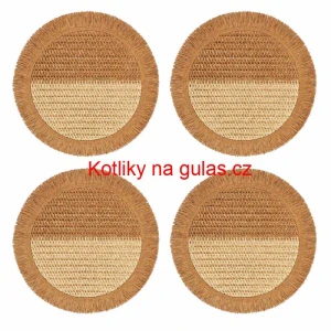 Přírodní podložky pod talíř se třásněmi 37 cm, 4 ks