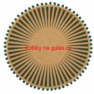 Kulatá jutová podložka pod talíř zelená s bambulkami 37 cm
