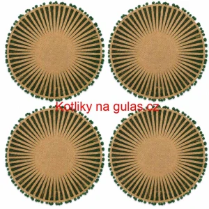 Kulaté jutové podložky pod talíř zelené s bambulkami 37 cm, 4 ks