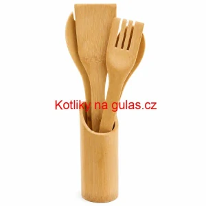Dřevěná kuchyňská souprava se stojanem – 5 dílů