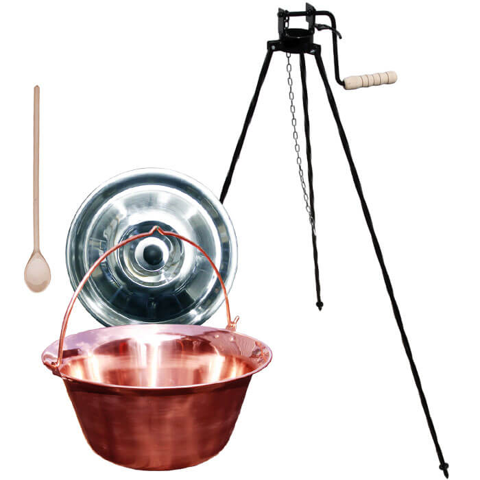 Měděný kotlík 20 L + stojan s kladkou VAR