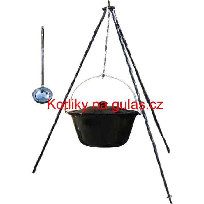 Smaltovaný kotlík 13 L poklice + trojnožka 1,20 m