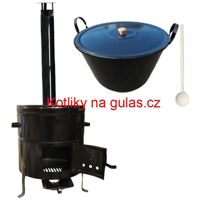 Zabijačkový smaltovaný kotel 60 L + kovová kotlina 53 cm + kouřovod