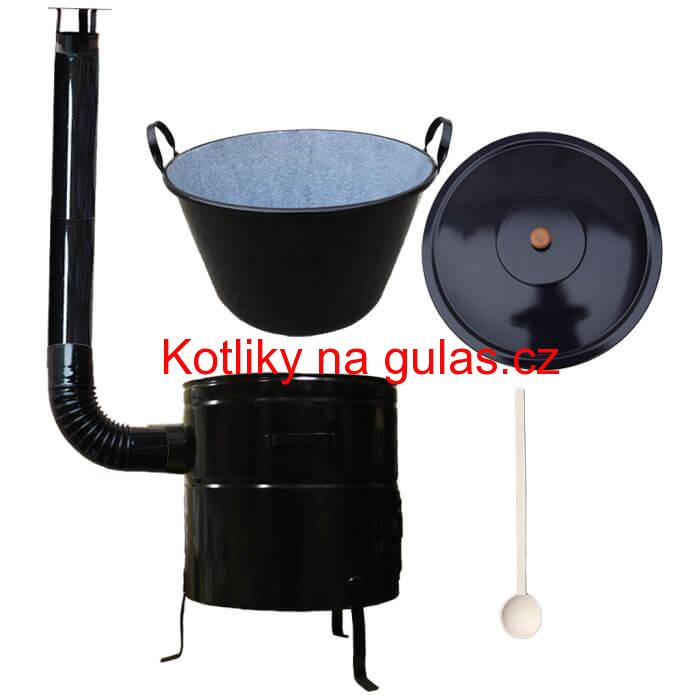 Zabijačkový smaltovaný kotel 70 L + kovová kotlina 56 cm + kouřovod