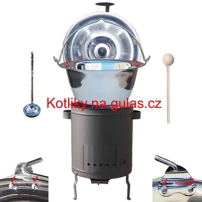Nerezový kotlík 20 L (0,8 mm) s zesílený s nýty + hrubostěnná (1,5 mm) a žáruvzdorná kotlina 42 PLUS 600