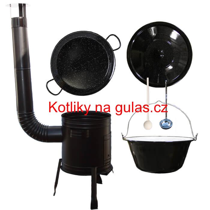 Paella smaltovaná pánev 34 cm se smaltovaným kotlíkem 8 L (1,2 mm) a kotlinou