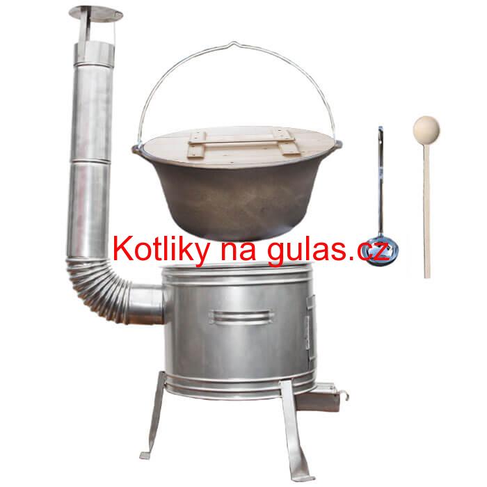 Litinový kotlík 22 L (0,8 cm) + nerezová kotlina 45 cm + vařečka a naběračka TOPLUX