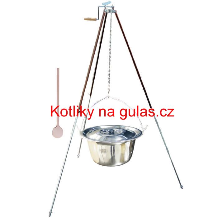 Nerezový kotlík 30 L (1,2 mm) + teleskopická trojnožka s pojistnou kladkou + poklice