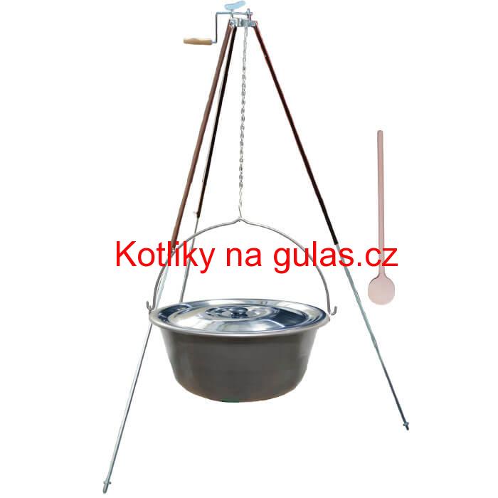 Nerezový kotlík 15 L (1,5 mm) + teleskopická trojnožka s pojistnou kladkou + poklice