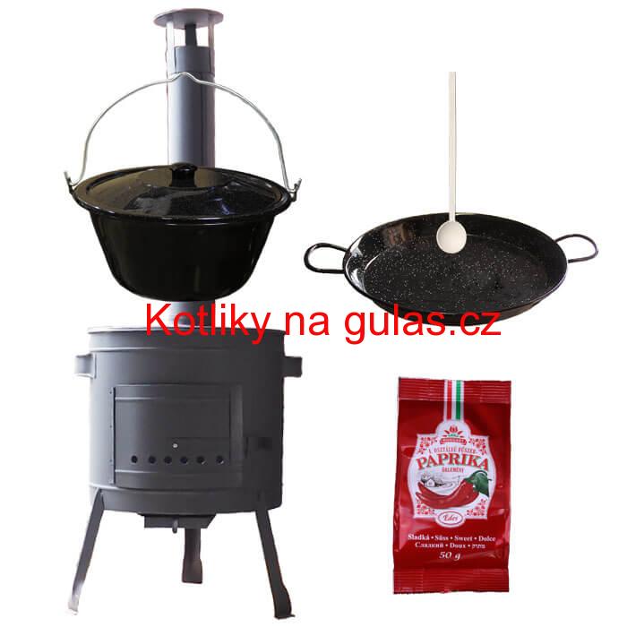 Smaltovaný kotlík 13 L + Paella smaltovaná pánev + nízká žáruvzdorná kotlina 36 cm PLUS 600
