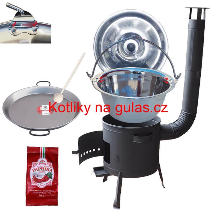 Zesílený nerezový kotlík 15 L (0,8 mm) + Paella ocelová pánev + nízká žáruvzdorná kotlina 36 cm PLUS 600