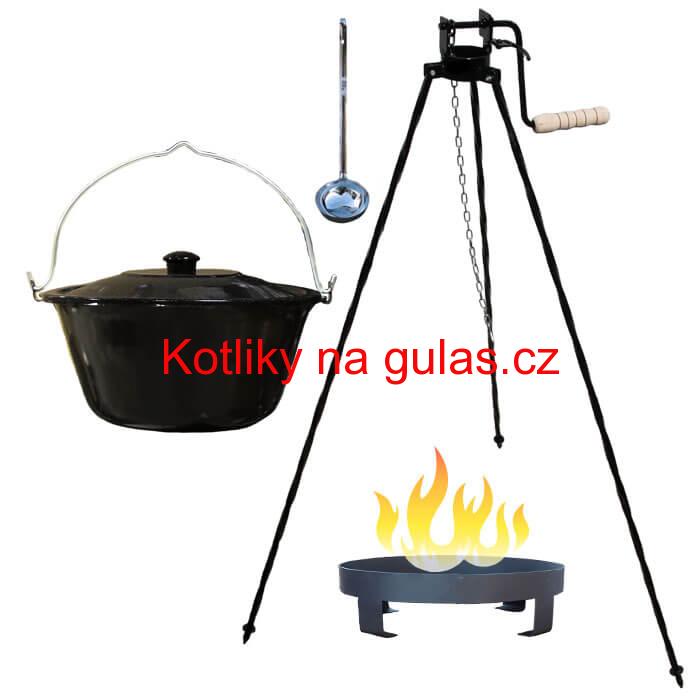Smaltovaný kotlík 13 L (1,2 mm) + Ohniště + stojan s kladkou VAR