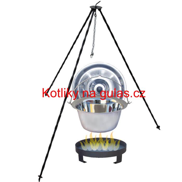 Nerezový kotlík 10 L (0,8 mm) + Ohnisko + stojan 1,2 m